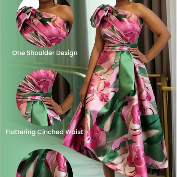 One Shoulder Satin Midi Dress - Picture 2 of 8